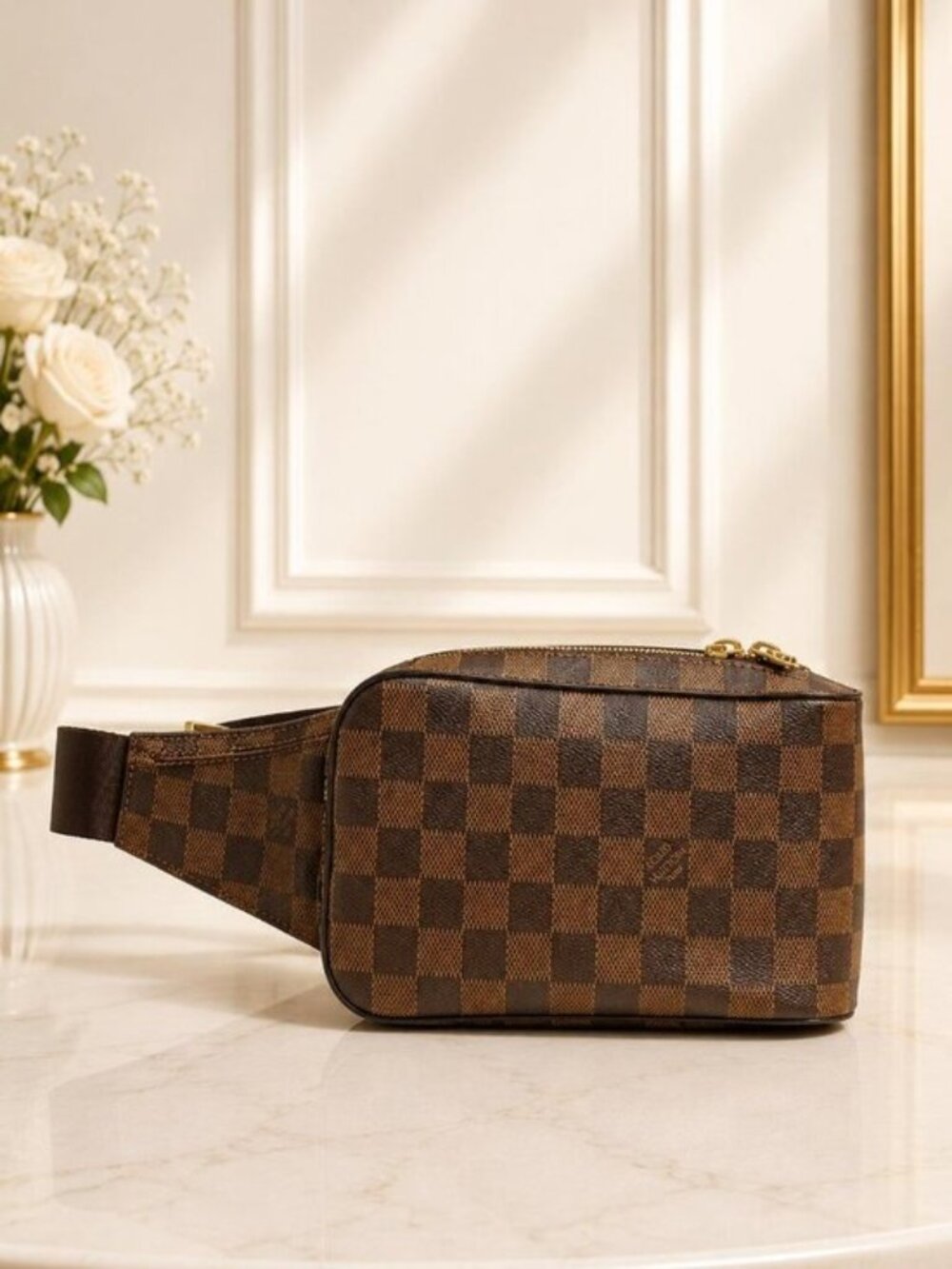 Authentic Louis Vuitton Damier Ebene Geronimos Waist Belt Bag Crossbody